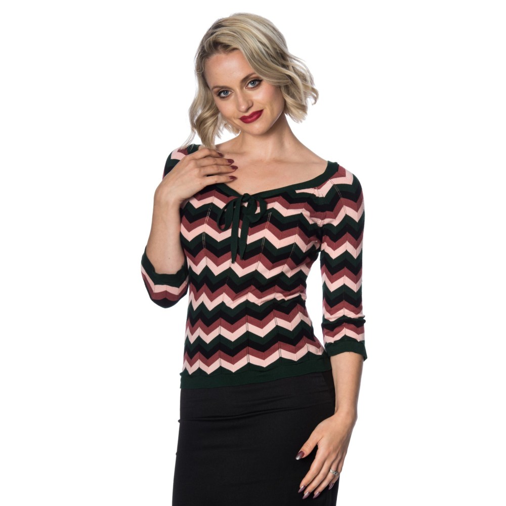 Dancing Days - ZOOEY ZIG ZAG BOW FRONT Strick pullover - Grün/Rosa